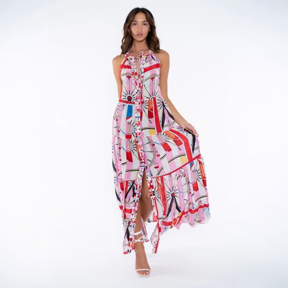 Like New [Taj By Sabrina Crippa] Pink White Sleeveless <Nea> Maxi Dress | Small - Picture 1 of 16